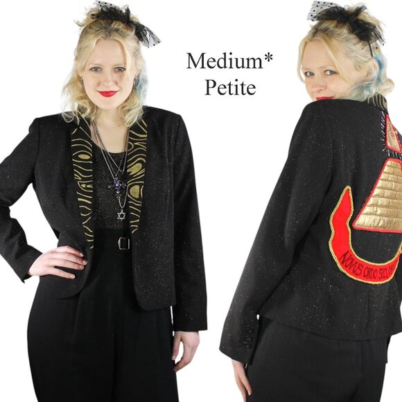 Desperately Seeking 80s Pyramid Style Size Medium* Black Glitter Susan Jacket - Picture 1 of 10